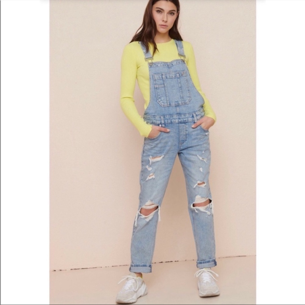 Garage Distressed Denim Overalls